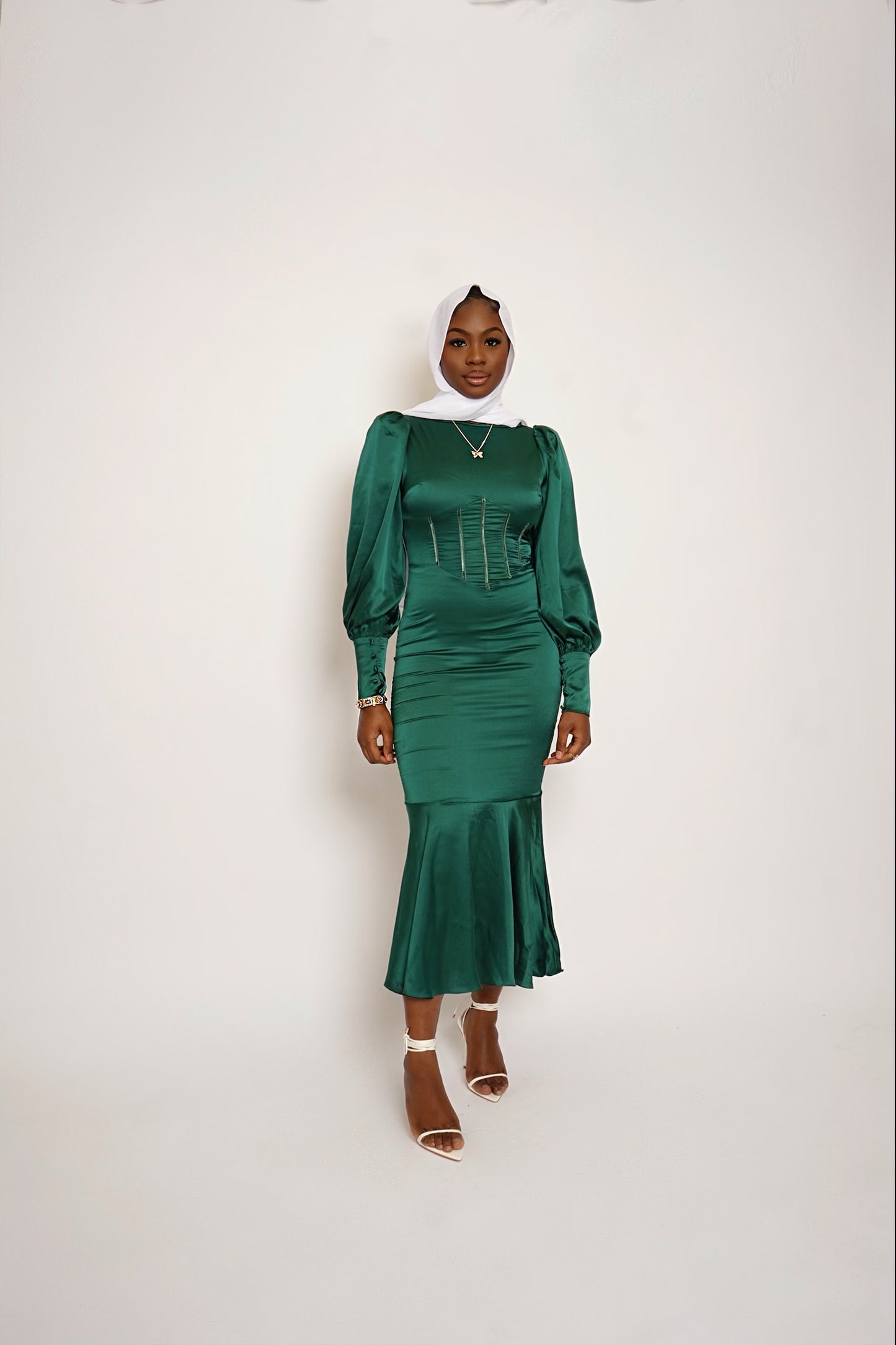 'Salma' Green Satin Dress