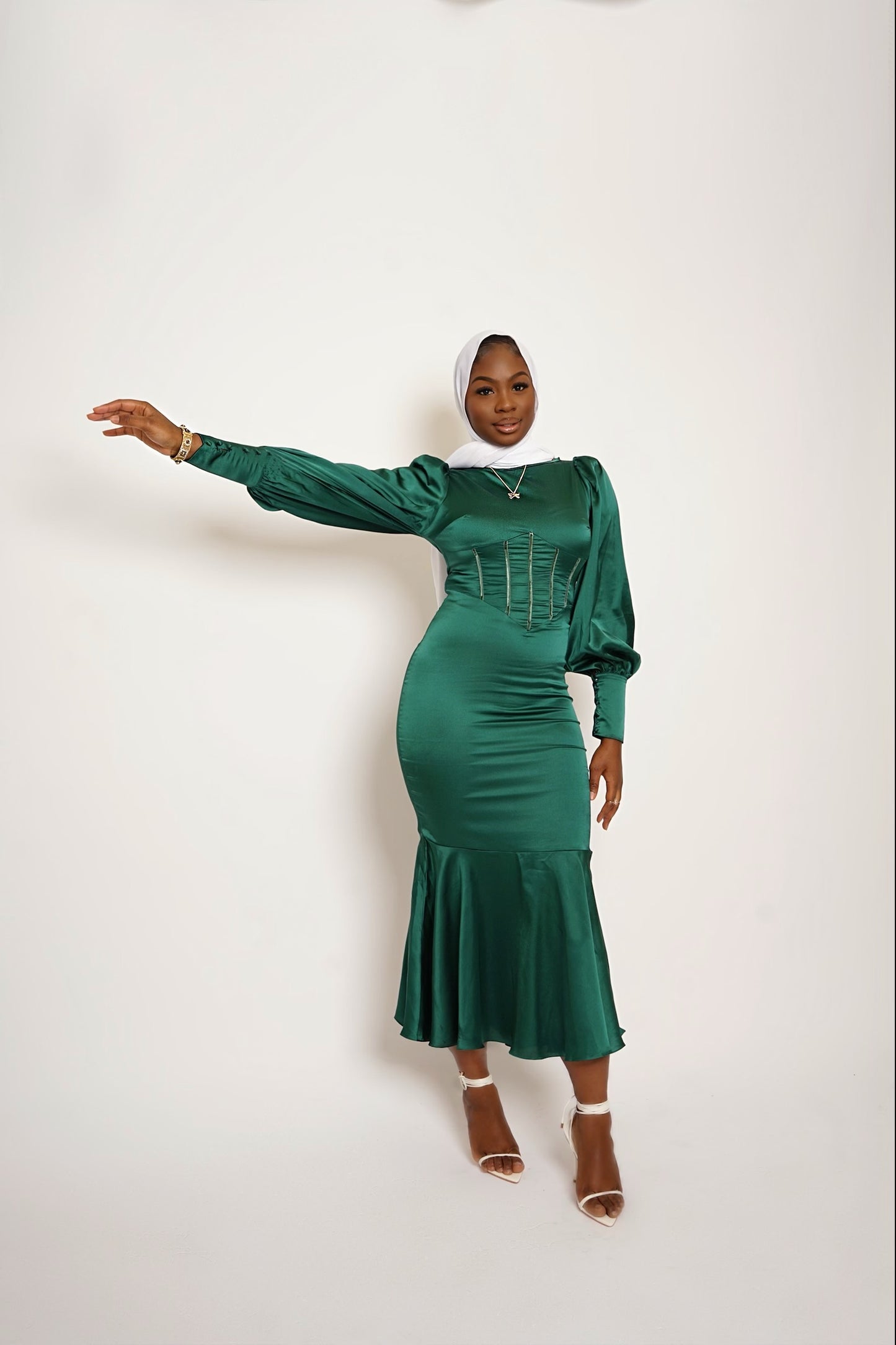 'Salma' Green Satin Dress