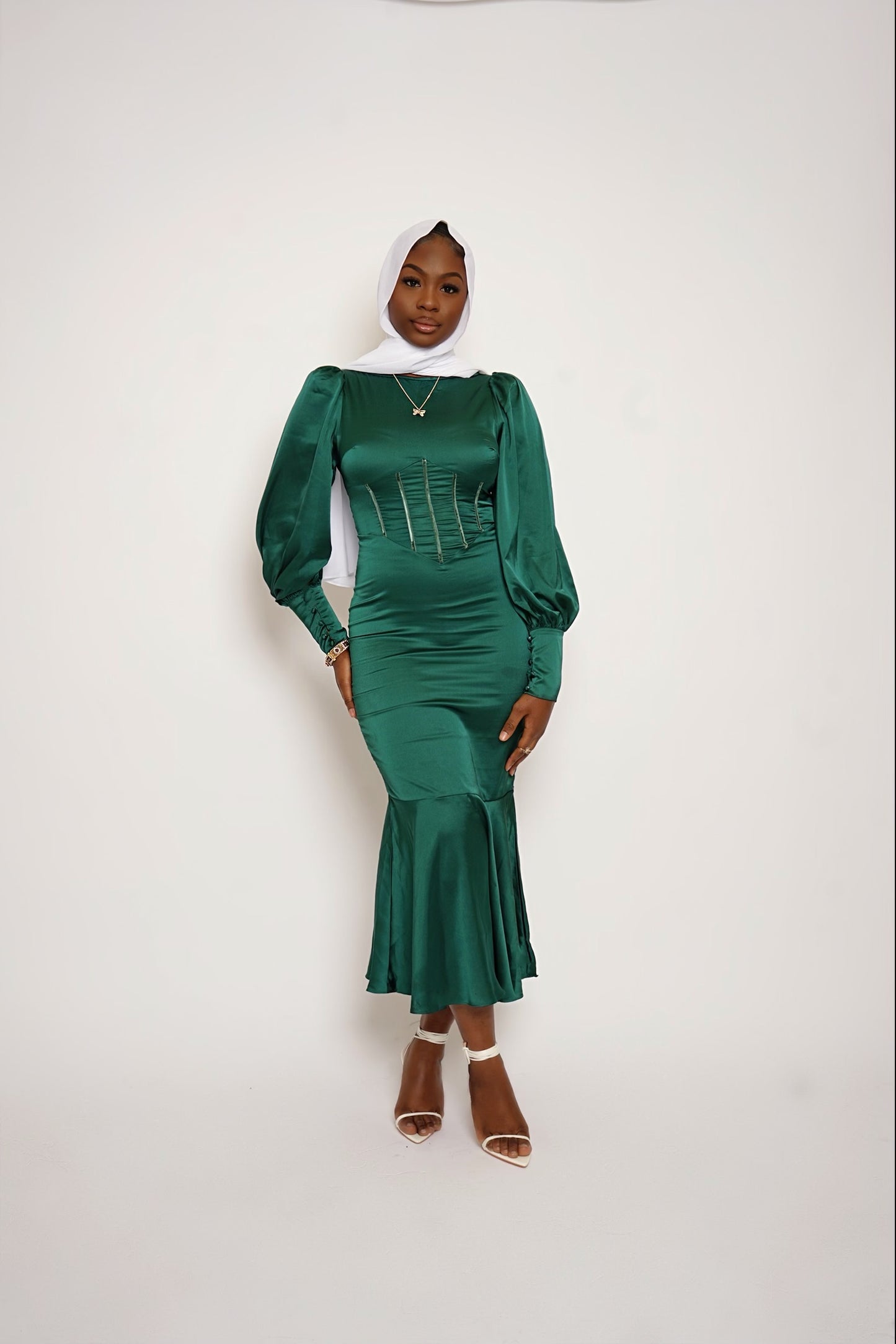 'Salma' Green Satin Dress