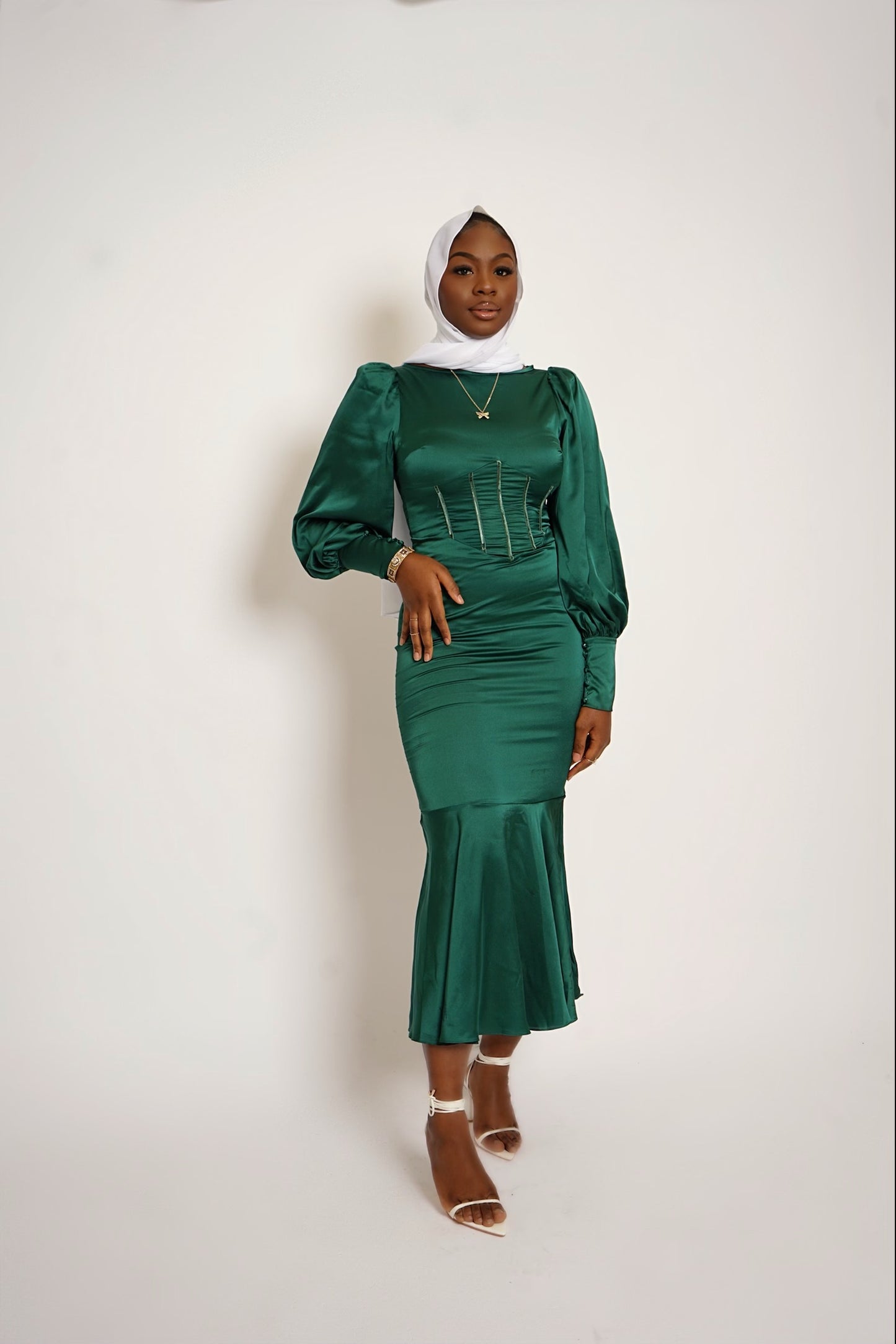 'Salma' Green Satin Dress